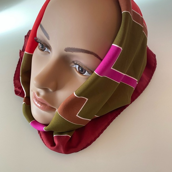 Pink, red, green, bro silk scarf vintage - Picture 4 of 5